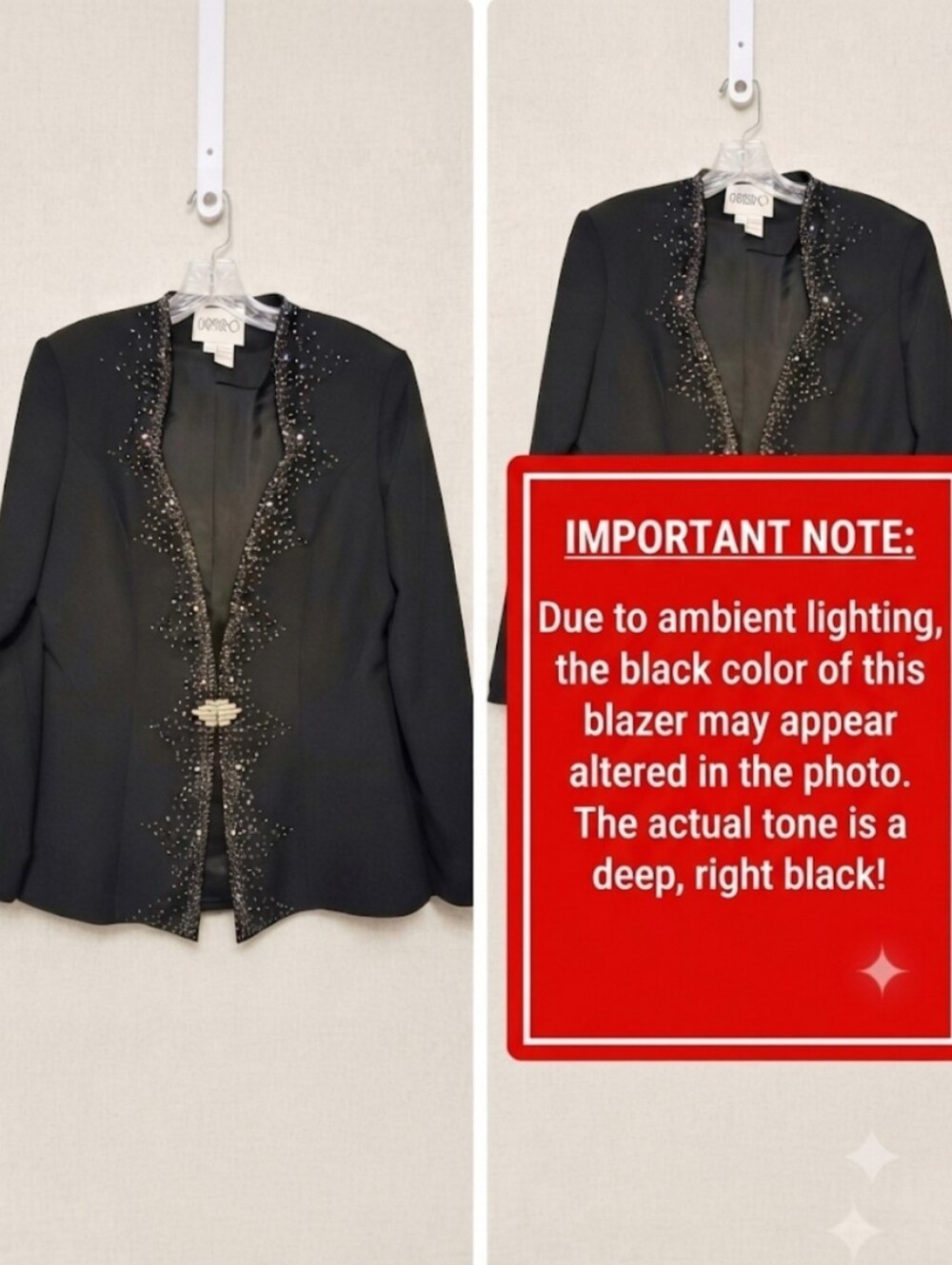 Carissimo Black Rhinestone Embellished Formal Blazer - Size 12